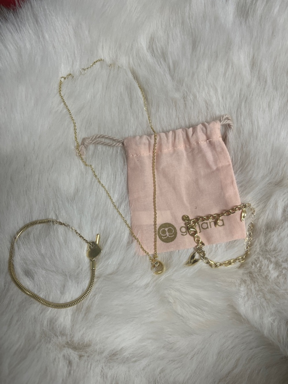Gorjana Gold Jewelry Set with Pink Drawstring Pouch